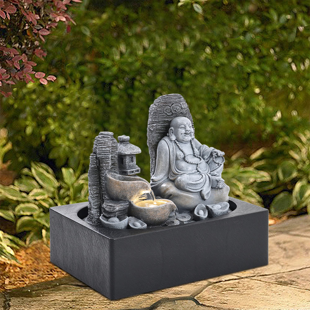Living and Home Sitting Buddha Tabletop Resin Water Feature with Light Image 6