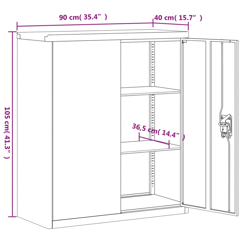 vidaXL 2 Door 3 Shelf White Powder Coated Steel Lockable File Cabinet Image 9