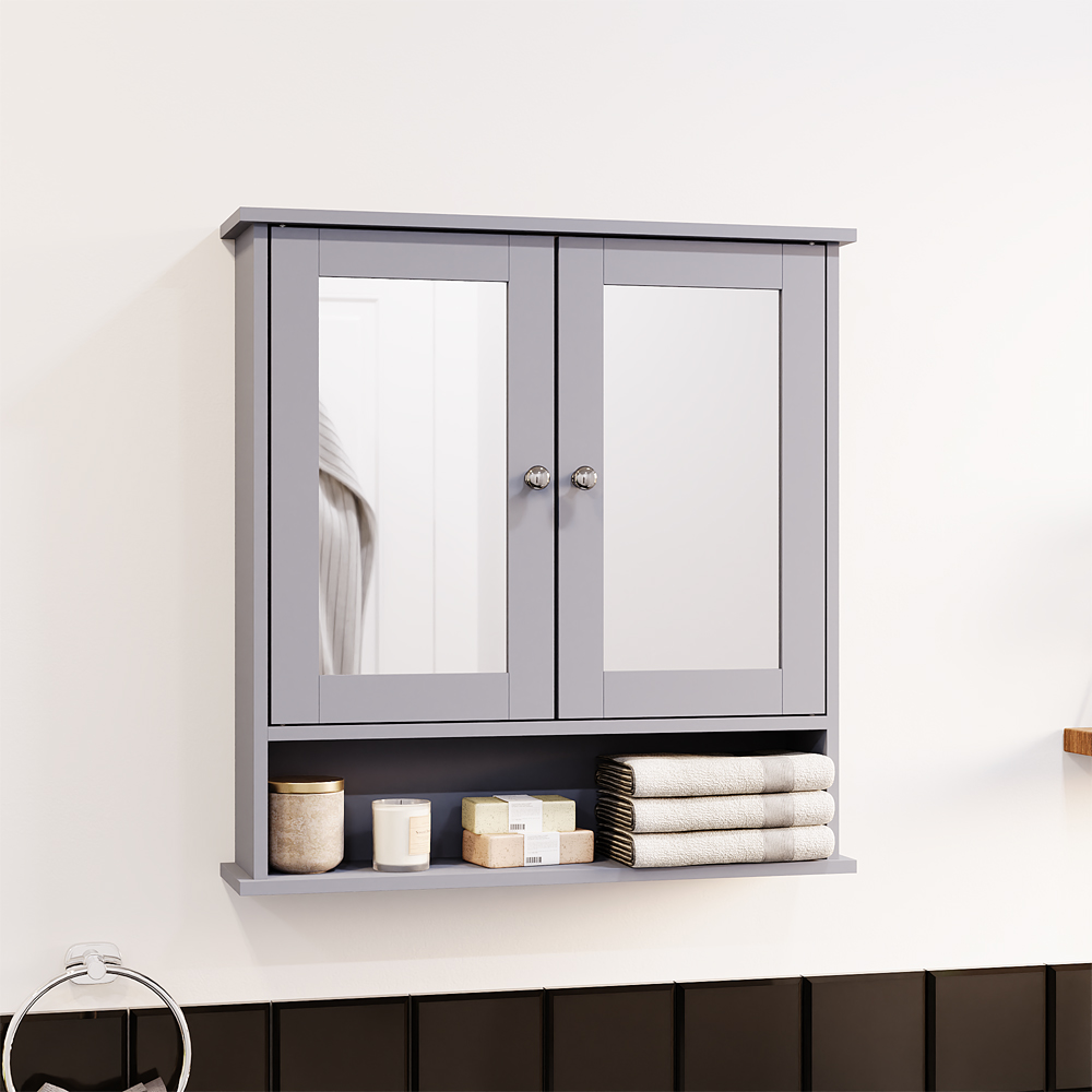 Bath Vida Priano 2 Door Single Shelf Wood and Grey Bathroom Cabinet Image 3