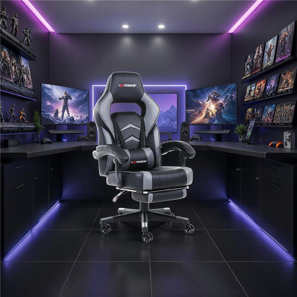 Furniture Online Turbo Grey Faux Leather Reclining Gaming Chair Image 8