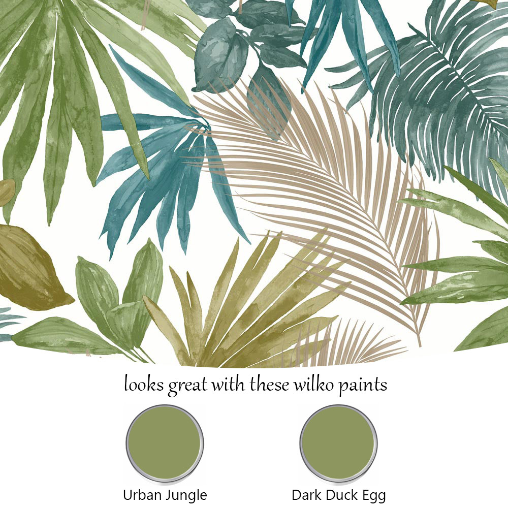 Grandeco Wild Palm Green Teal and Copper Wallpaper Image 4
