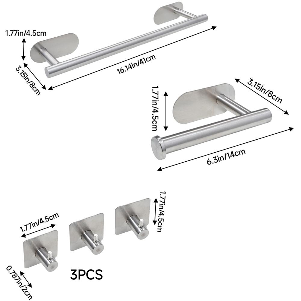 Living and Home 5-Piece Silver Wall-Mounted Stainless Steel Bathroom Hardware Set with 3 Hooks Image 8