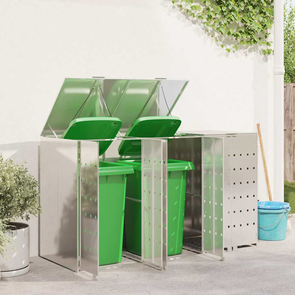 vidaXL Silver 3 Wheelie Bin Storage Shed Image 2