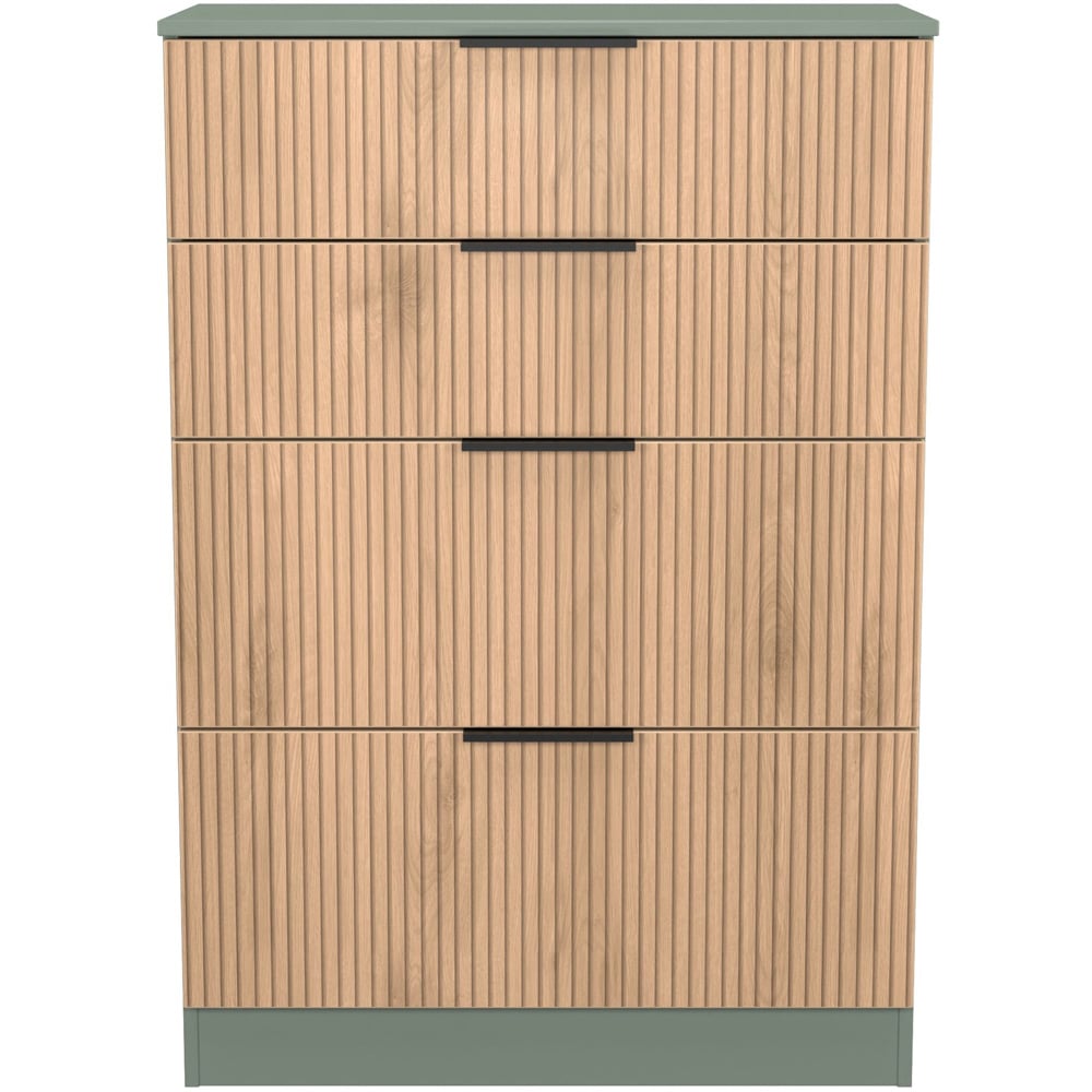 Crowndale Java 4 Drawer Slatt Effect and Reed Green Deep Chest of Drawer Image 2
