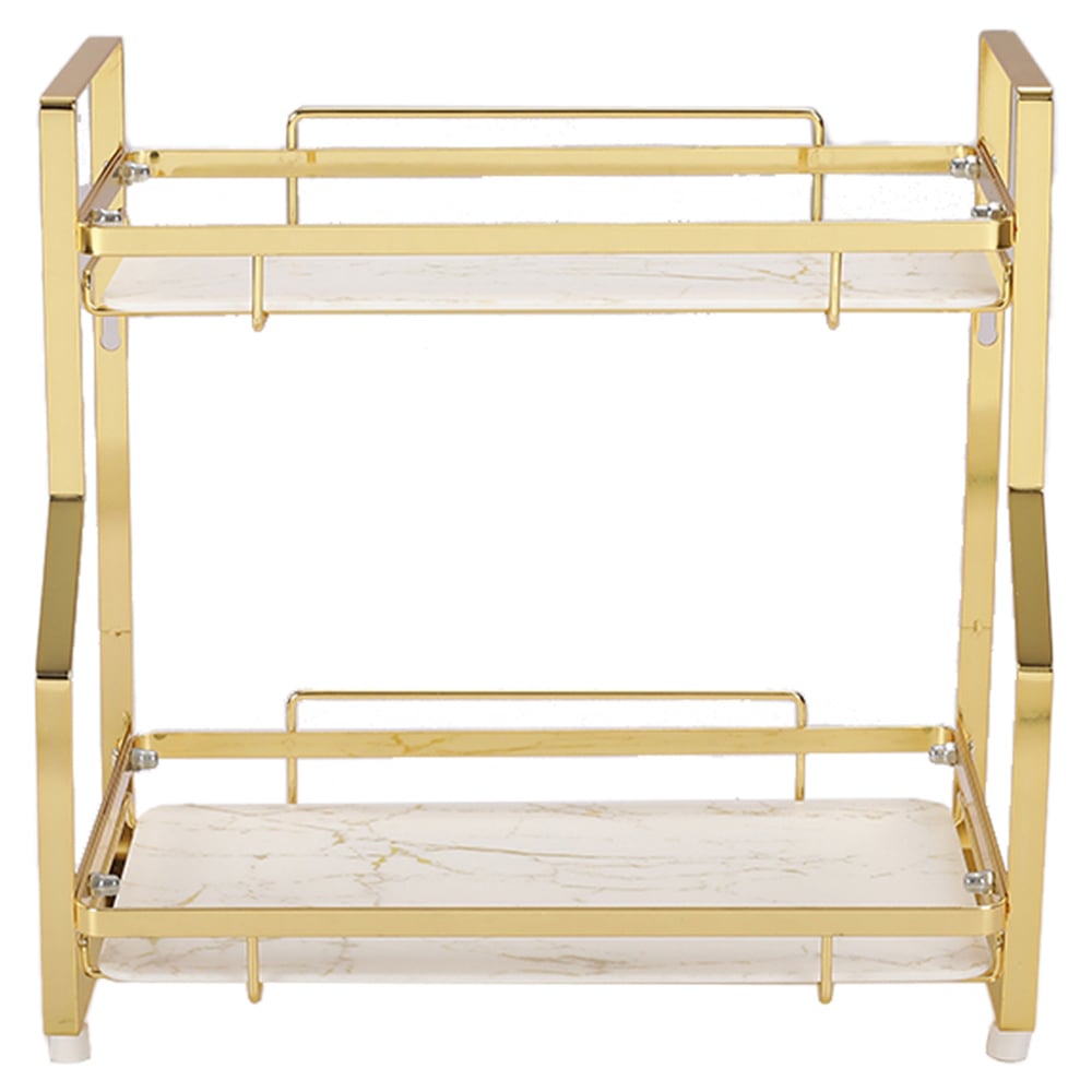 Living and Home 2 Shelf Golden Marble Cosmetic and Kitchen Spice Storage Rack Image 3