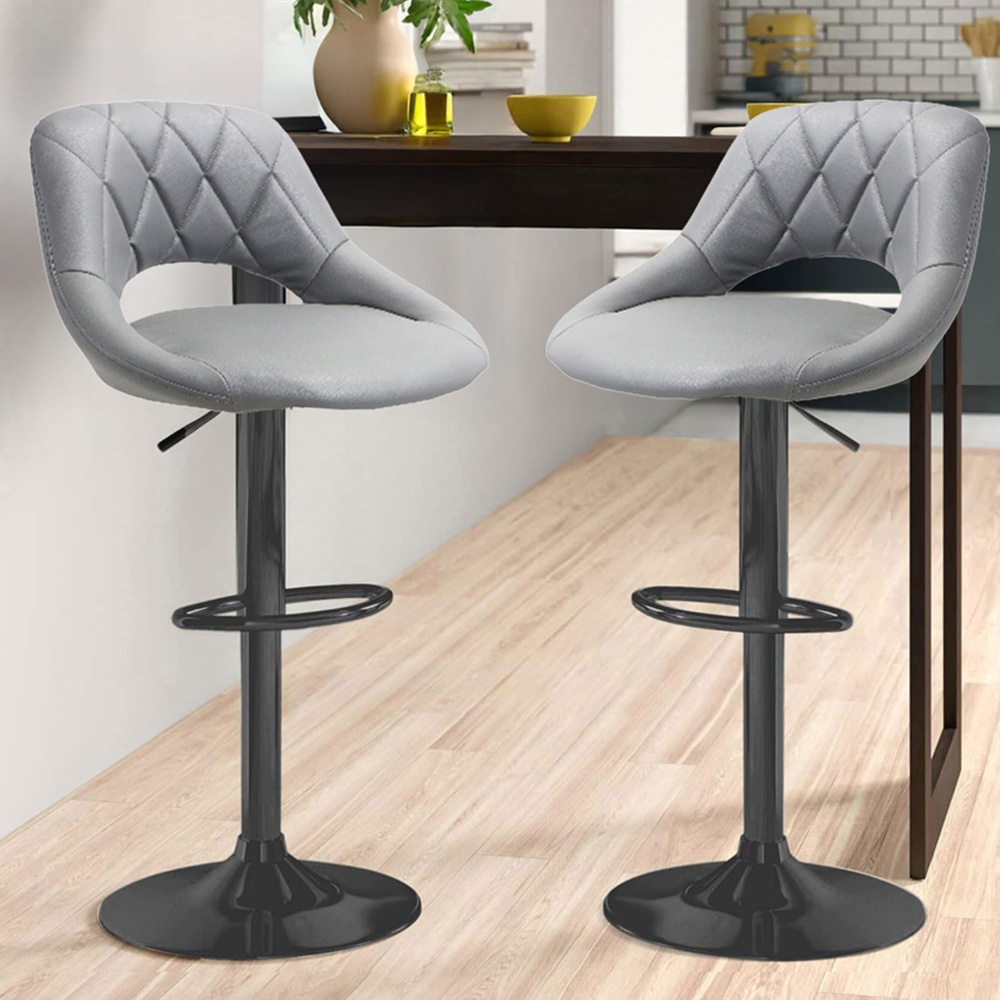 Neo Grey Crushed Velvet Swivel Bar Stool Set of 2 Image 1