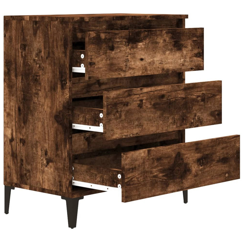 vidaXL 3 Drawer Smoked Oak Wide Sideboard with Metal Legs Image 7