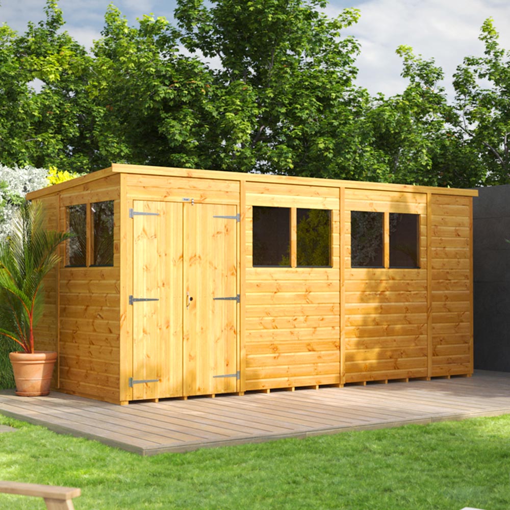 Power Sheds 14 x 6ft Double Door Pent Wooden Shed Image 2