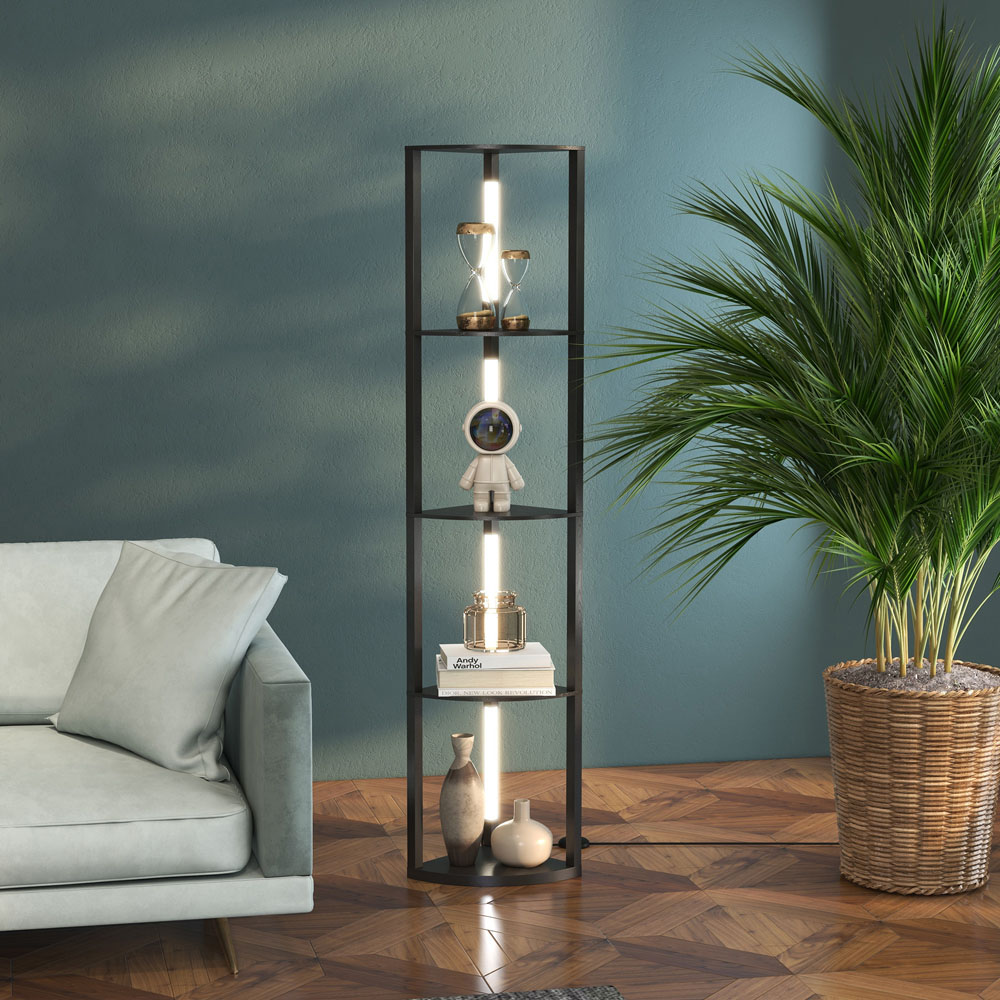 Portland 4 Shelf Black Dimmable Warm White LED Corner Floor Lamp Image 2