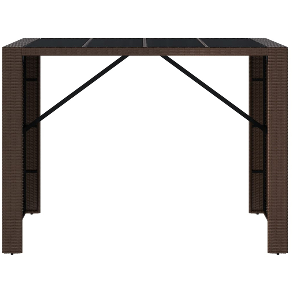 vidaXL Brown and Black Polyrattan Glass Top Bar Table 110 x 80 x 145cm Image 3