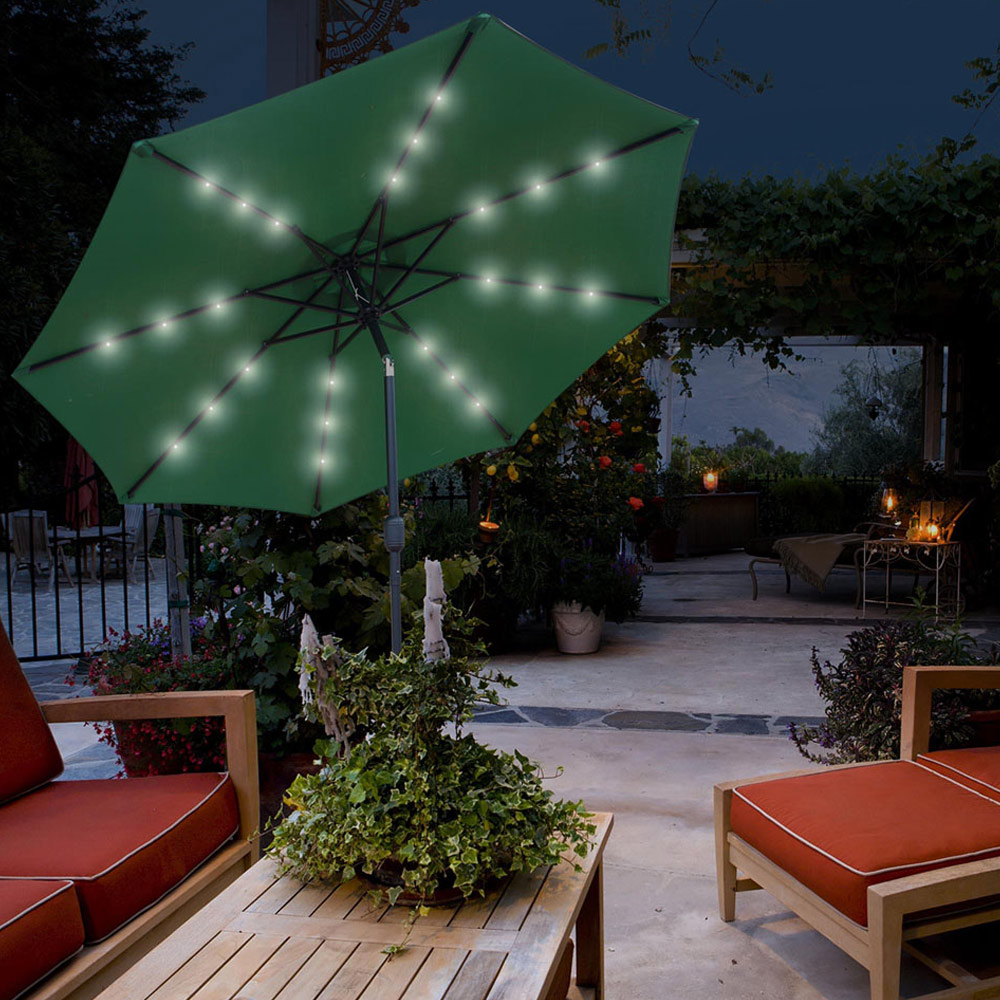 GlamHaus Green LED Tilting Garden Parasolwith Crank Handle 2.7m Image 2