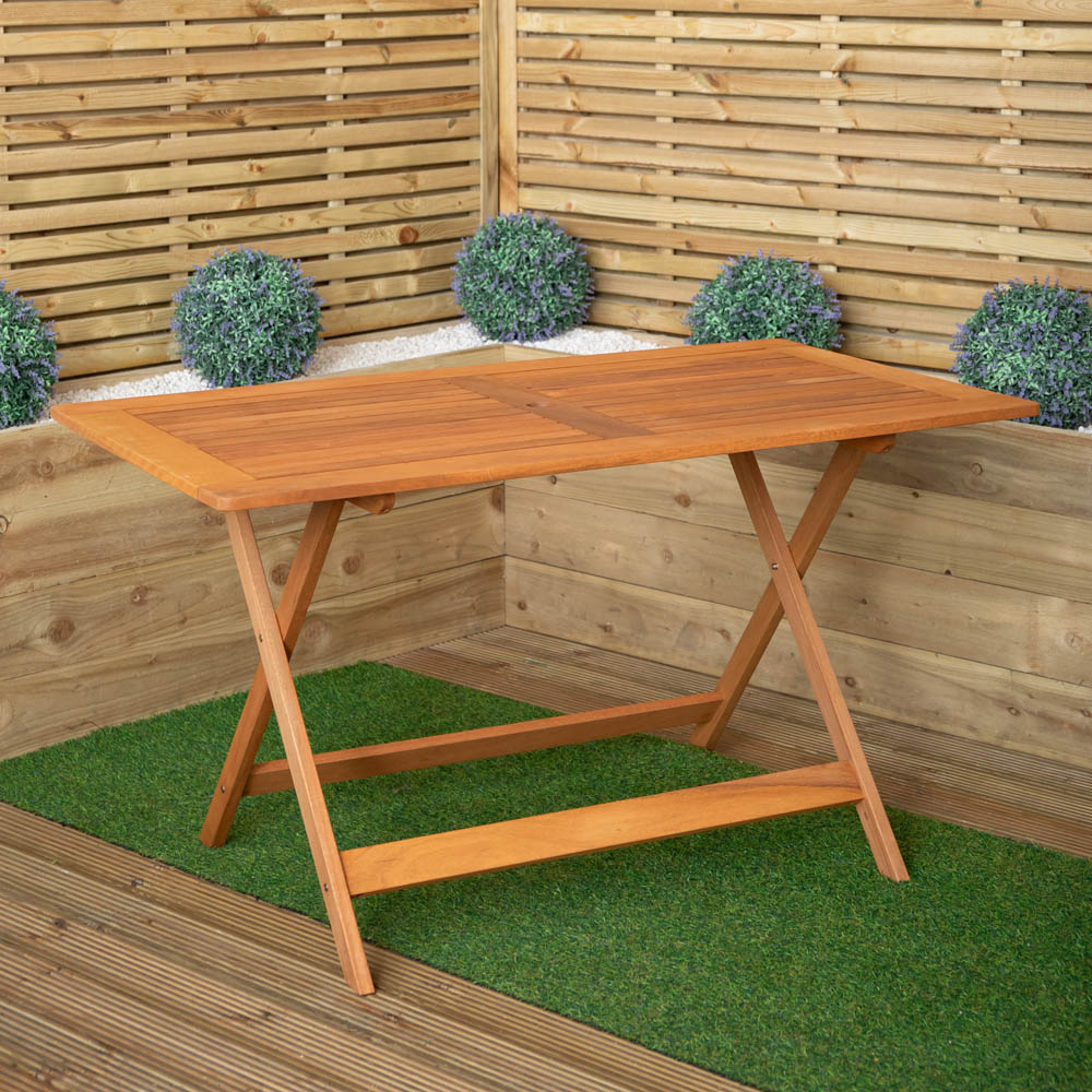Samuel Alexander 4 Seater Wooden Rectangular Dining Bench Set with Green Parasol and Base Image 5