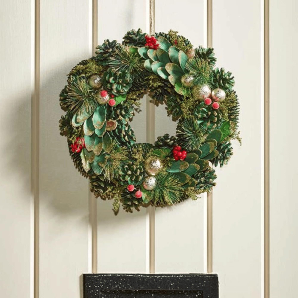 Samuel Alexander Bauble and Pinecone Wreath with Red Berries 30cm Image 2