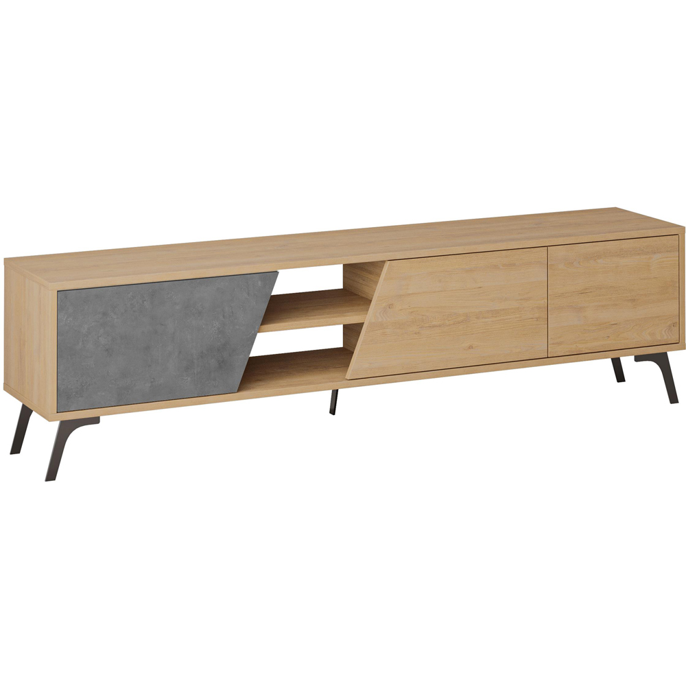 Decortie Fiona 3 Door 2 Shelf Retro Grey and Oak TV Unit Image 2