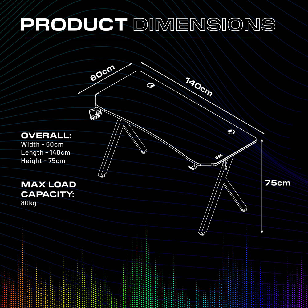 X Rocker Lumio XL Gaming Desk with 3 Sided App Controlled LED Lighting Black Image 7