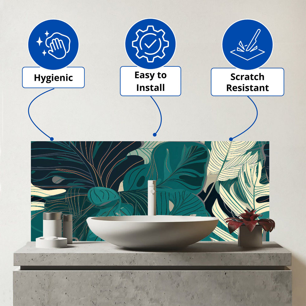 Warren Reed Designer Tropical Green Leaves Glass Bathroom Splashback 25 x 60cm Image 3