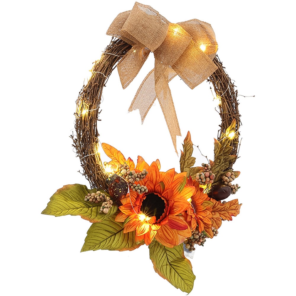 Living and Home Pre Lit Wreath with Sunflower Image 3