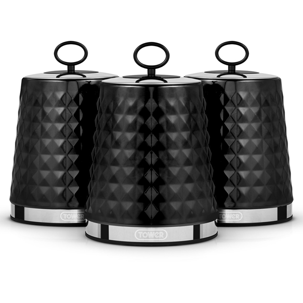 Tower 3 Piece Black Solitaire Canister Set Image 1