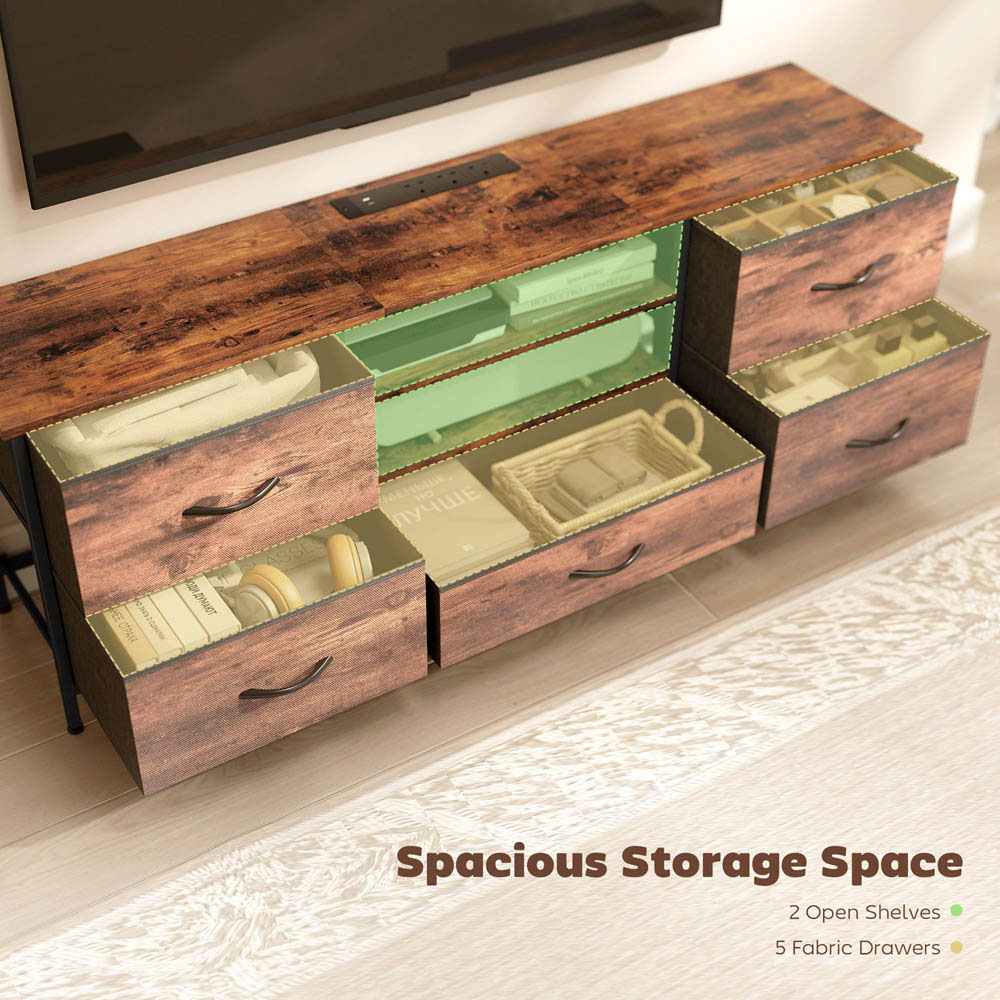 Portland 5 Drawer 2 Shelf Rustic Brown TV Unit with Charging Station Image 8