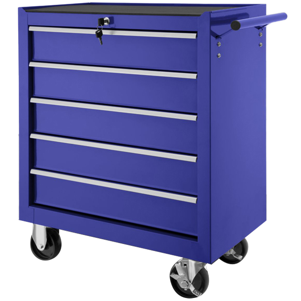 tectake 5 Drawer Blue Tool Chest of Drawers with Wheels Image 1