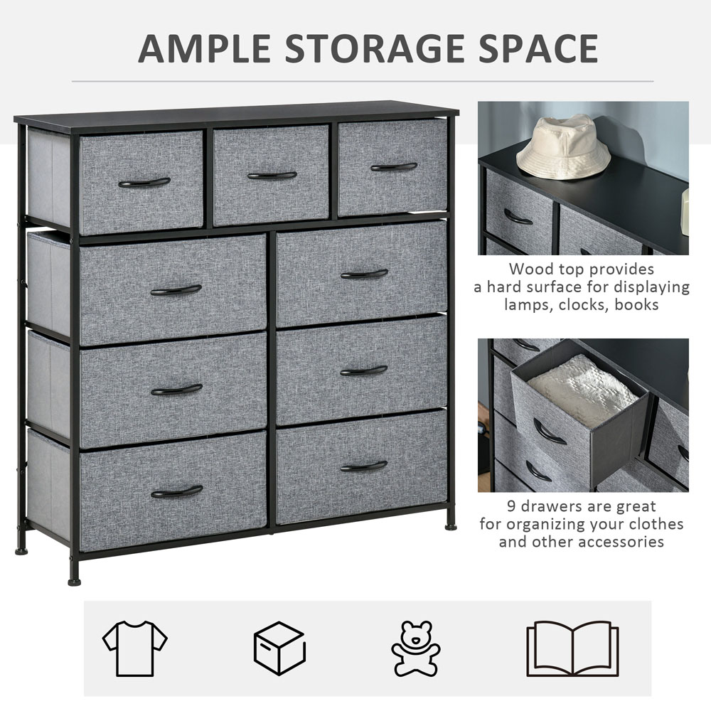 Portland 9 Fabric Drawer Grey Chest of Drawers Image 7
