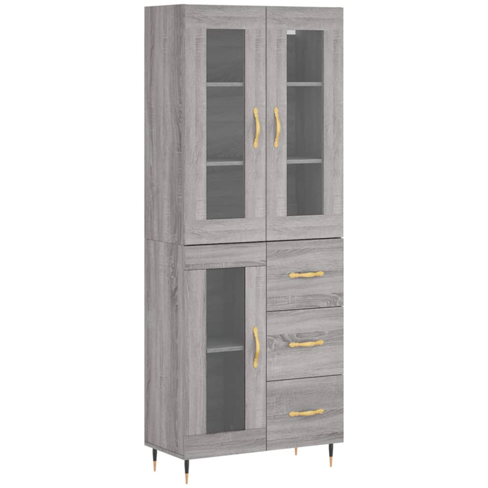 vidaXL 3 Glass Door 3 Drawer Grey Sonoma Highboard Image 2