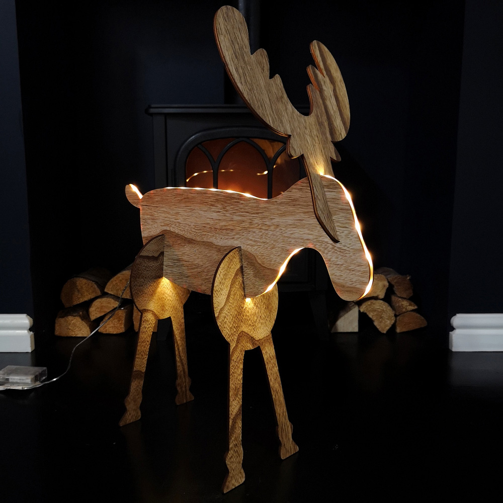 Samuel Alexander 3D Wooden Reindeer LED Christmas Decoration Image 2