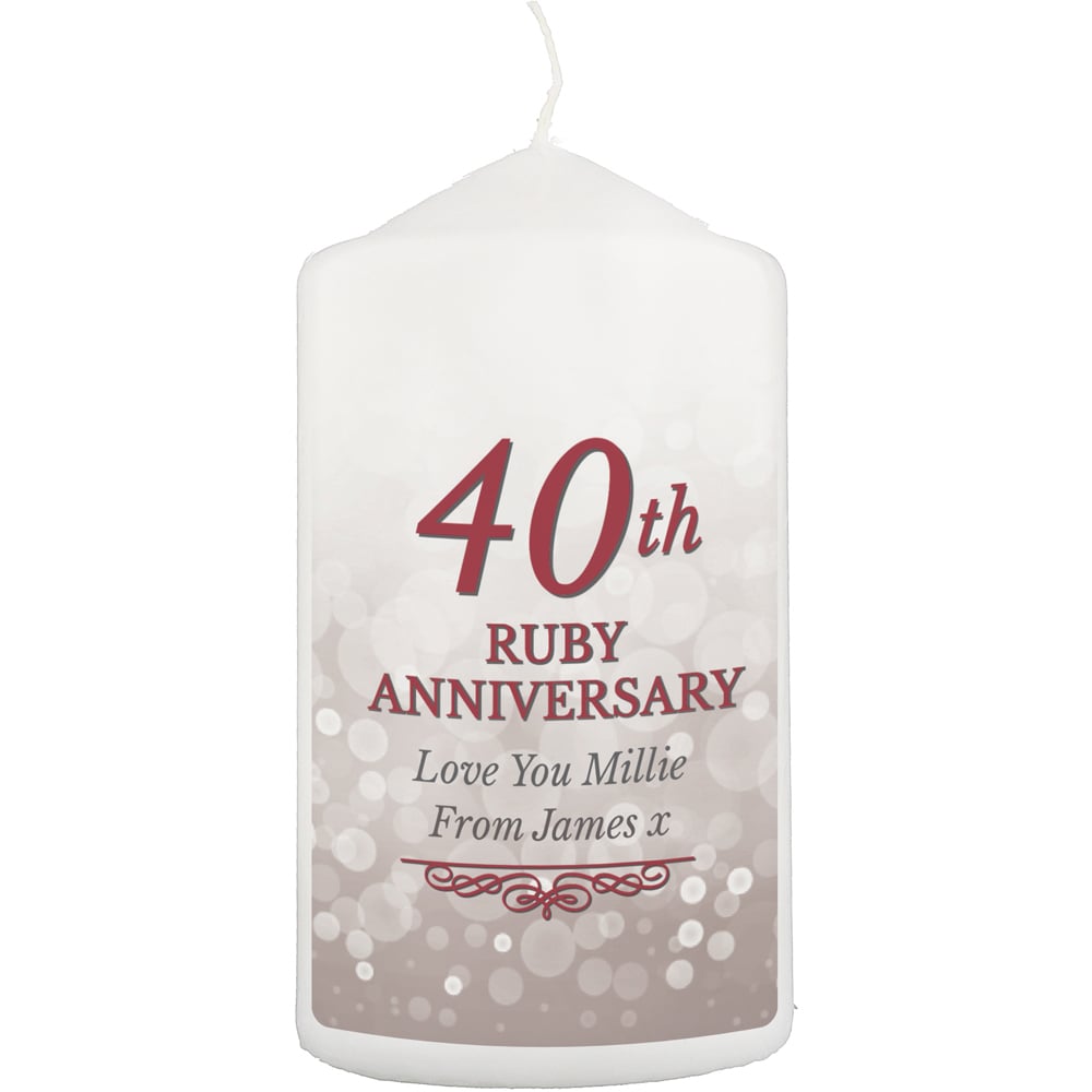 Personalised Memento Personalised 40th Ruby Anniversary Pillar Candle Image 1