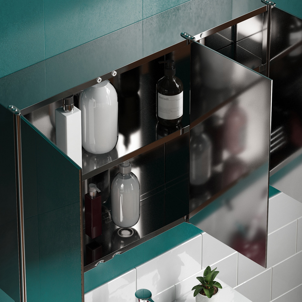 Lassic Bath Vida Tiano Silver 3 Door Mirror Bathroom Cabinet Image 4