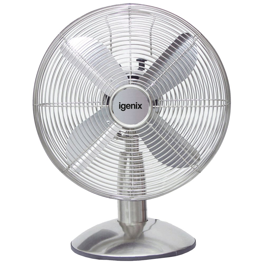 Igenix Chrome Silver Desk Fan 12 inch Image 1