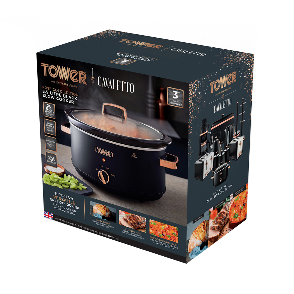 Tower T16043BLK Cavaletto Black and Rose Gold Slow Cooker 6.5L Image 9