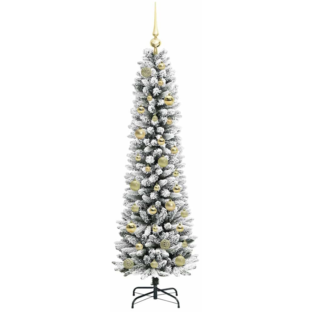 vidaXL Pre-Lit Warm White LED and Gold Baubles White Artificial Christmas Tree with Stand 5ft Image 4