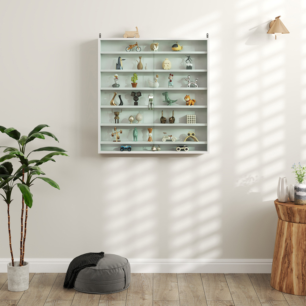 HOMCOM 7-TierWhite Wall Display Cabinet Image 3