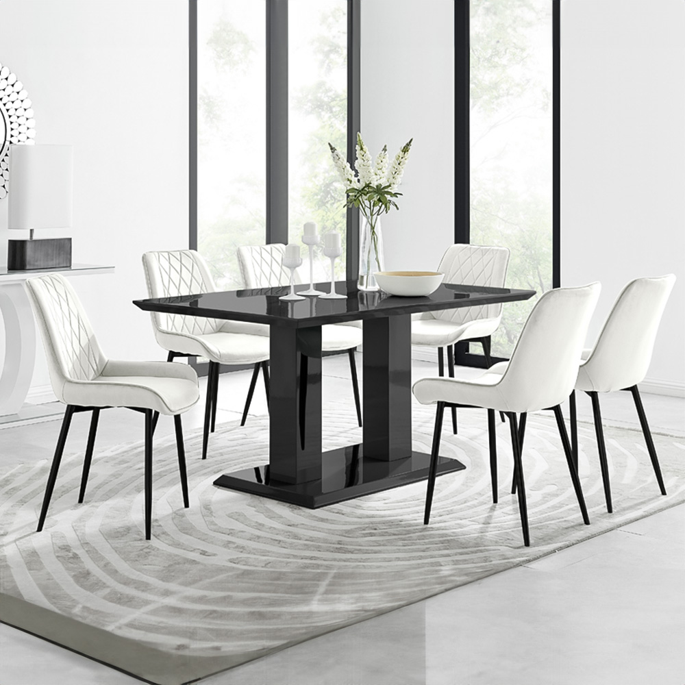 Furniturebox Molini Cesano 6 Seater Dining Set Black Gloss and Cream Image 1