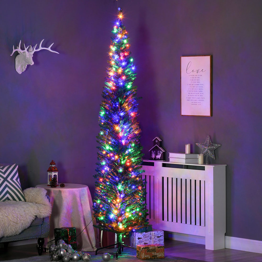 Everglow Colourful LED Pre-Lit Green Pencil Shape Artificial Christmas Tree 7.5ft Image 2