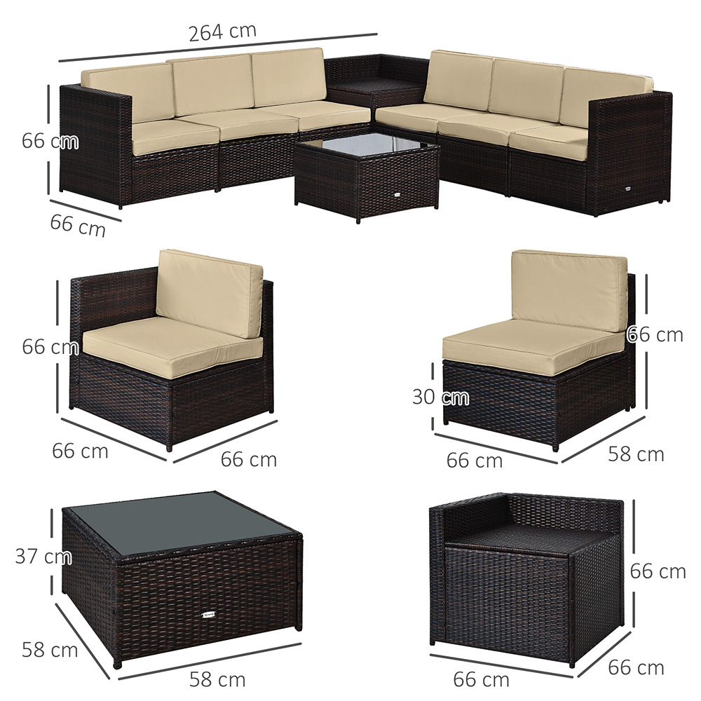 Outsunny 6 Seater Brown PE Rattan Sofa Lounge Set Image 7