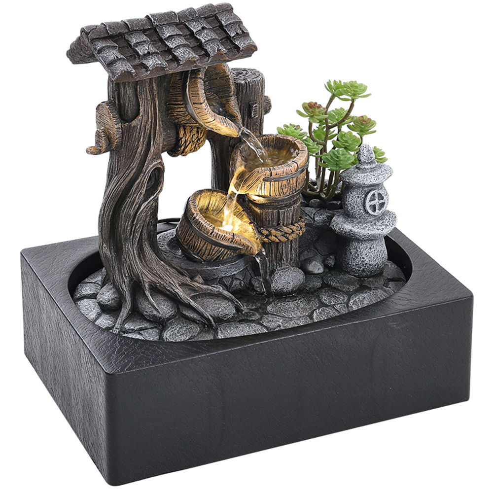 Living and Home Tabletop Relaxation Resin Water Fountain with Light Image 3