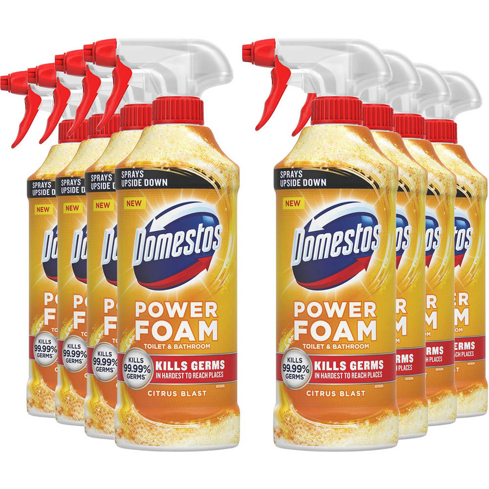 Domestos Power Foam Citrus Blast Toilet and Bathroom Cleaner Spray 450ml 8 Pack Image 1
