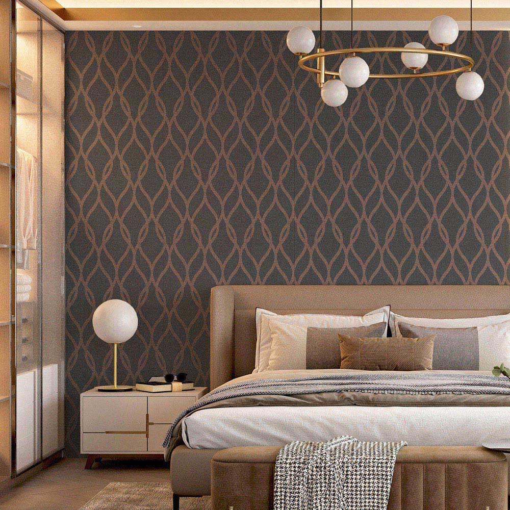 Arthouse Sequin Trellis Charcoal and Rose Gold Wallpaper Image 6