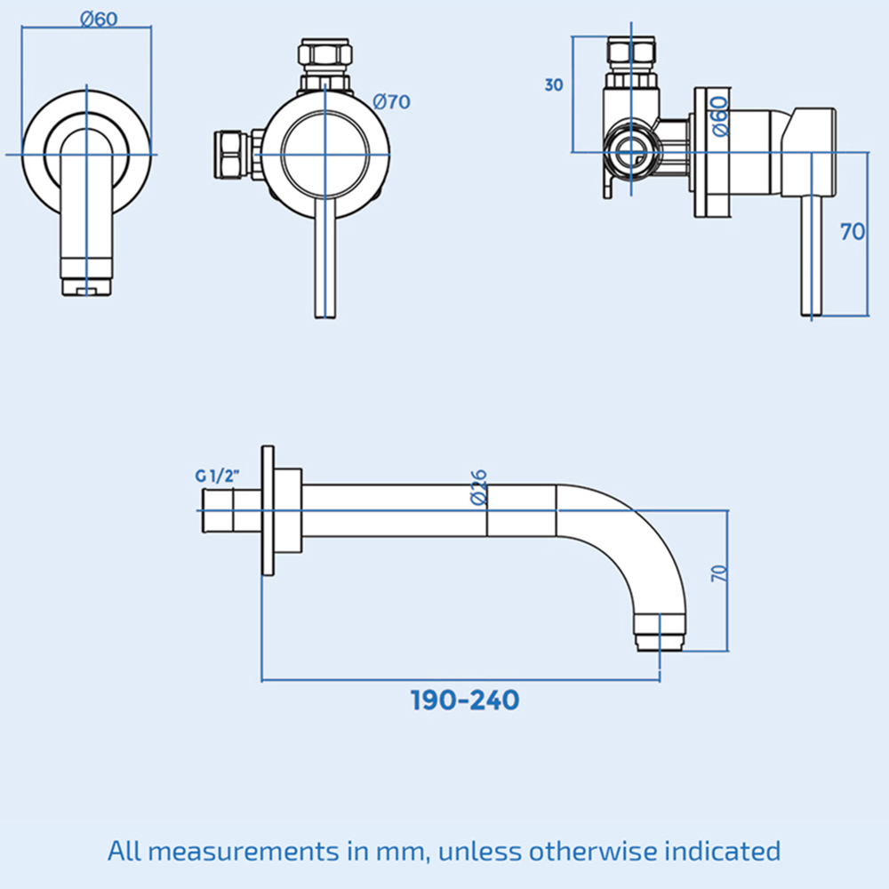 Nes Home Remy Brushed Brass Wall Mounted Basin Mono Tap with Waste Image 3