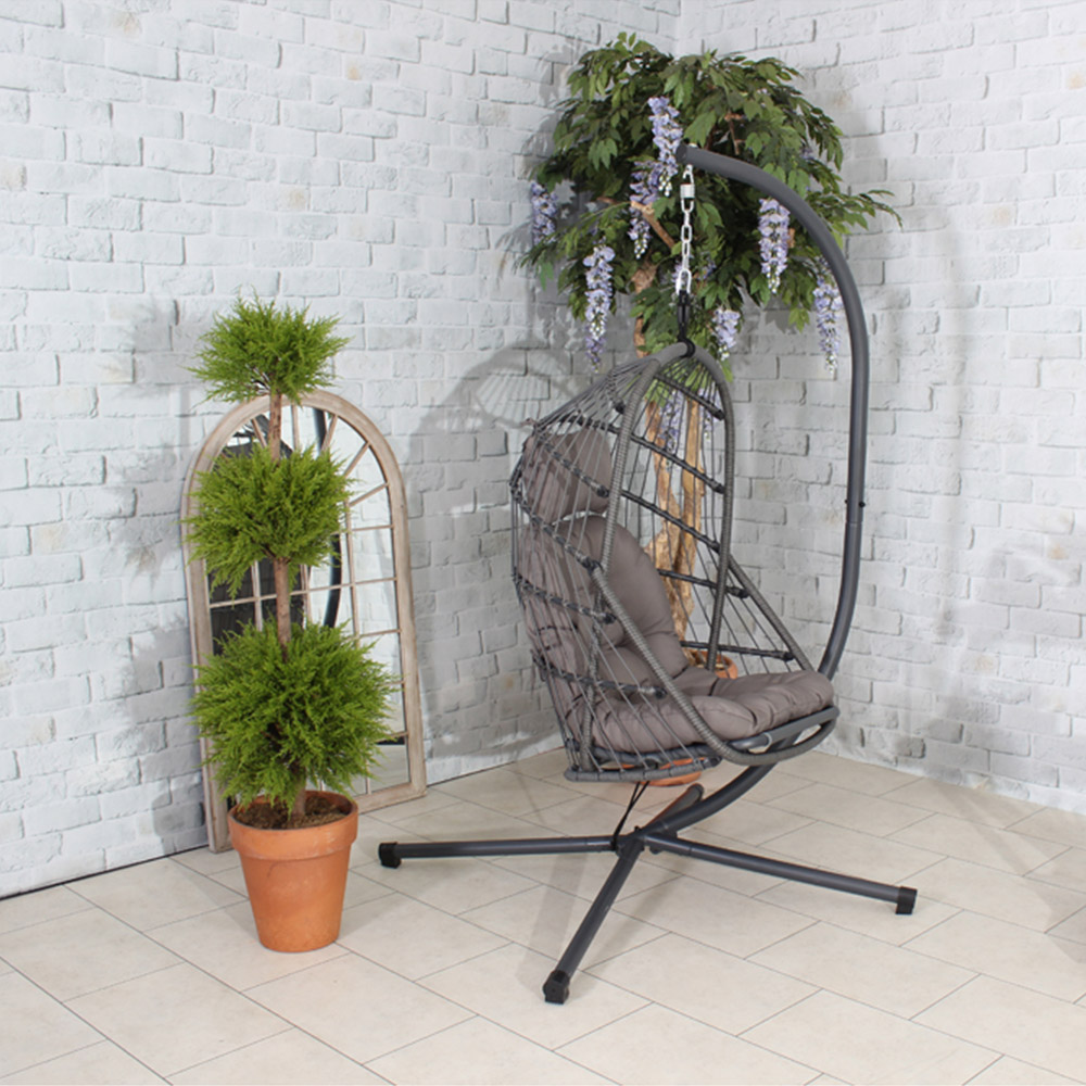 Egotistic Grey Relaxer Hanging Egg Chair with Cushions Image 5