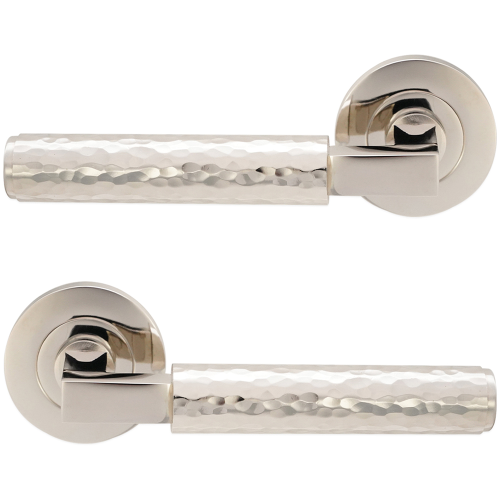 Spira Brass Hammered Knurlmond Polished Nickel Lever on Rose Door Handle 2 Pack Image 1