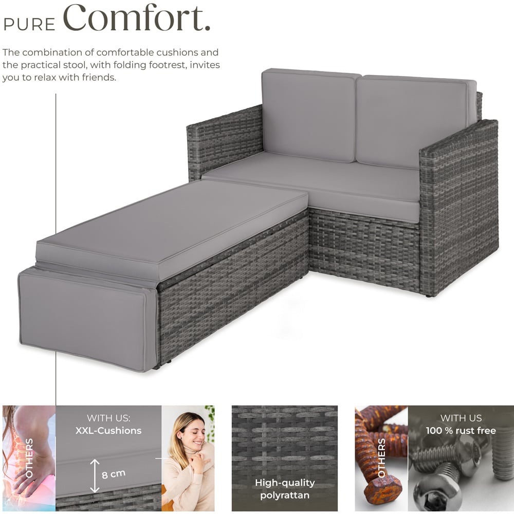 tectake Corfu 2 Seater Grey Garden Sofa with Sun Lounger Image 3