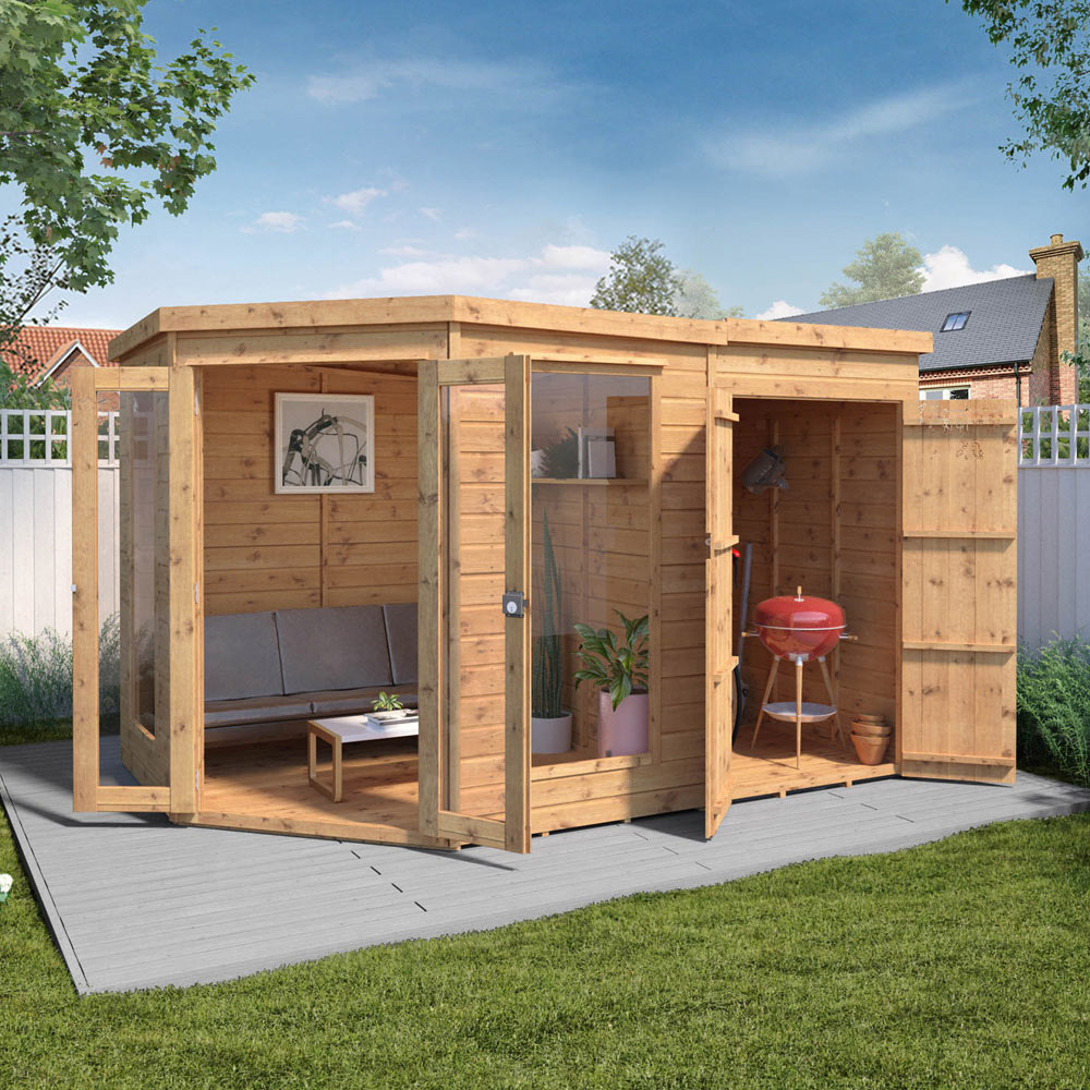 Mercia 7 x 7ft Double Door Shiplap Corner Summerhouse with Side Shed Image 6