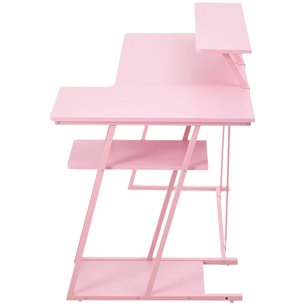 Living and Home Pink L-Shaped Gaming Desk with Monitor Stand and Shelf Image 4