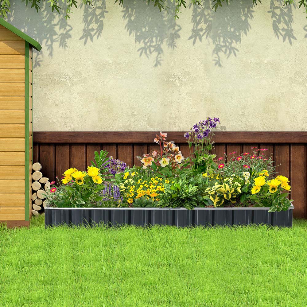 Outsunny Black Metal Raised Garden Bed Planter with Gloves 30 x 90 x 258cm Image 2