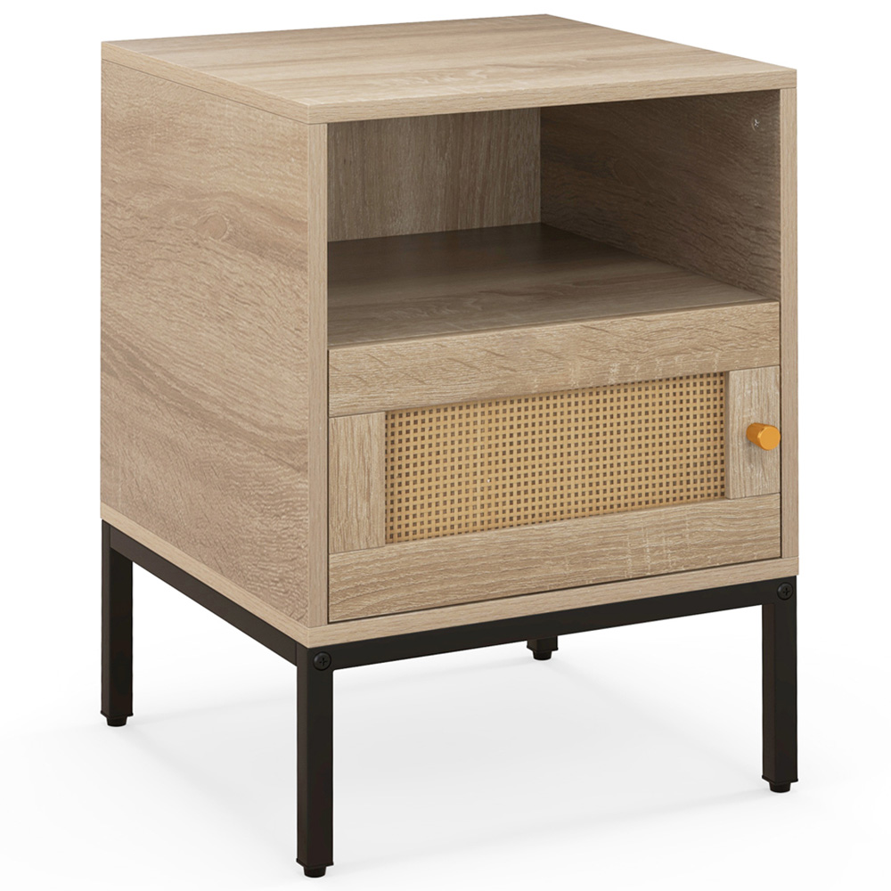 Costway Single Door Natural Home Boho Style Nightstand Accent Cabinet Image 2