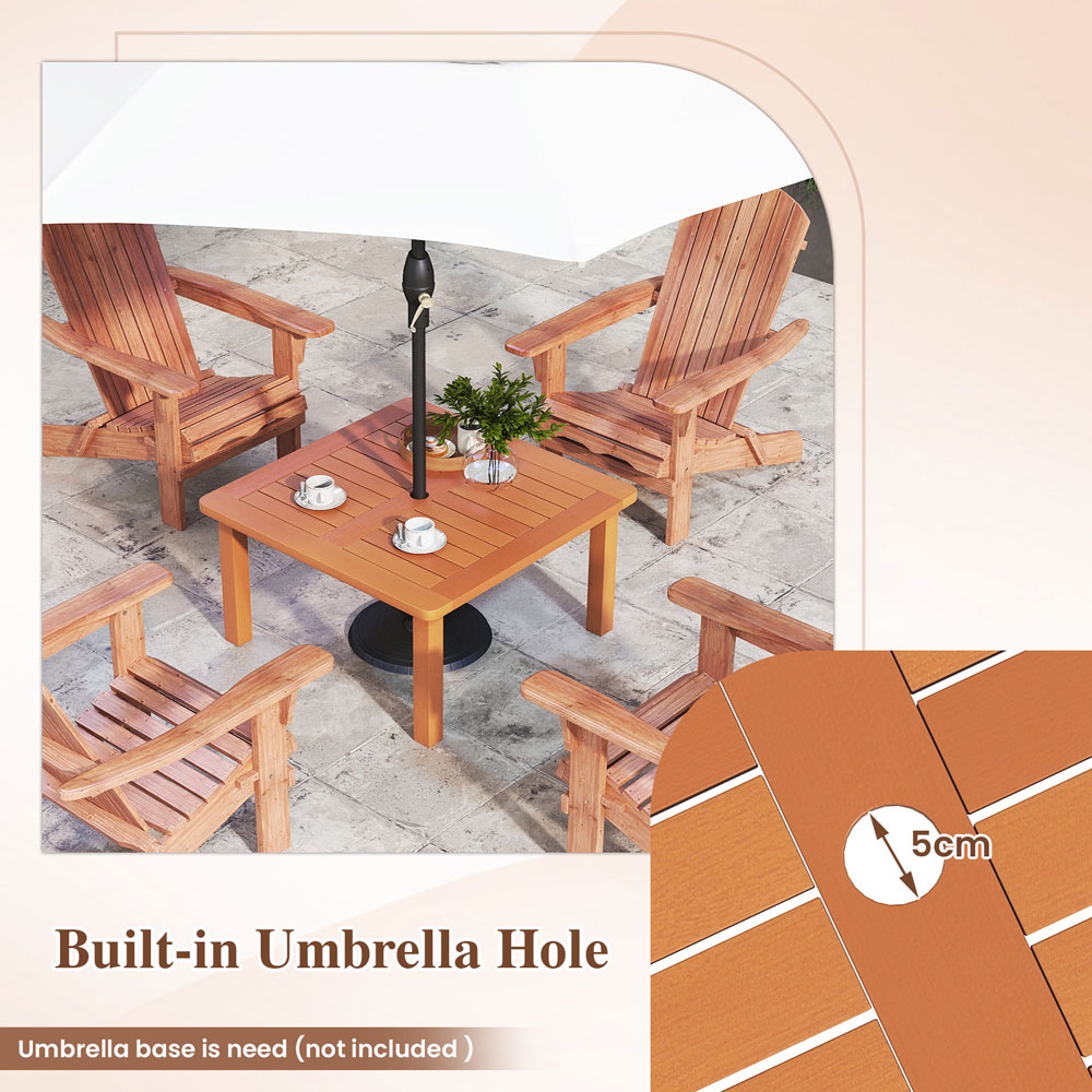 Costway Solid Wood Teak Oil Patio Coffee Table with Umbrella Hole Image 8