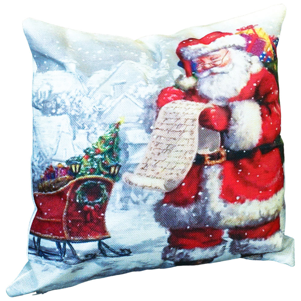 Xmas Haus Christmas-Themed Santa with Sleight Design Cushion 40 x 40cm Image 1