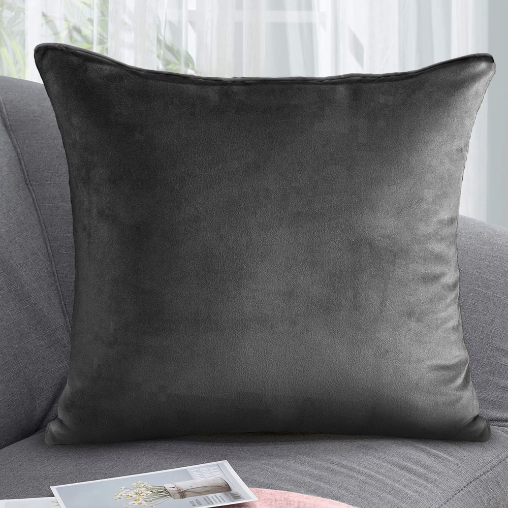 Velosso Luna Velvet Plain Charcoal Filled Cushion 43 x 43cm 2 Pack Image 2